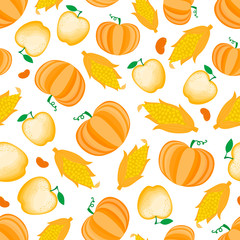 Cartoon ear of corn seamless pattern. Vector ilustration isolated on white background.