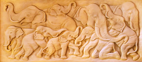 Carved Thai elephant on the wood frame