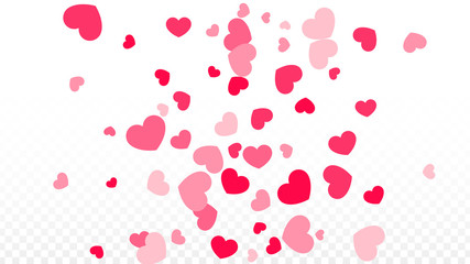 Hearts Confetti Falling Background. St. Valentine's Day pattern. Romantic Scattered Hearts Design Element. Love. Sweet Moment. Gift. Cute Element of Design for Sales or Celebration.
