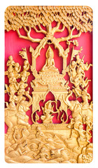 Traditional Old wood carving on the wall of Temple