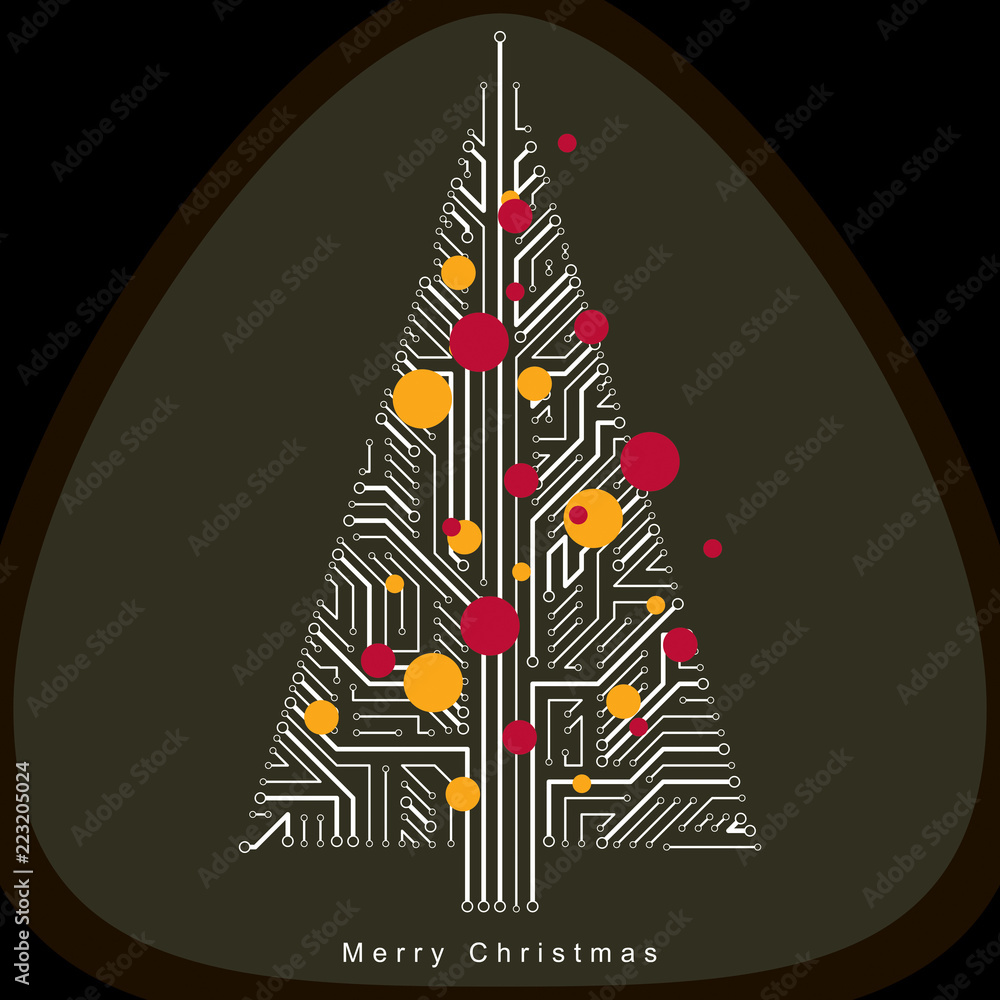 Aufkleber art vector graphic illustration of digital christmas tree made using lines mesh as branches. holiday