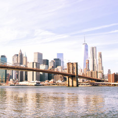 Fototapeta na wymiar New York City skyscrapers and Brooklyn Bridge, USA