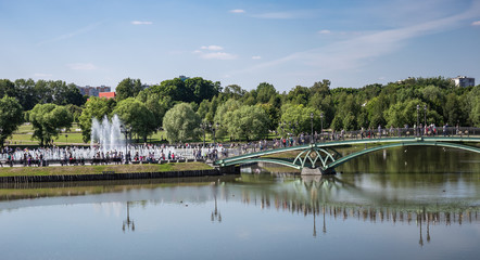 Fototapeta premium Lake in the park with boats in museum-reserve Tsaritsyno