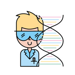 scientific man with goggles dna molecule chemistry laboratory