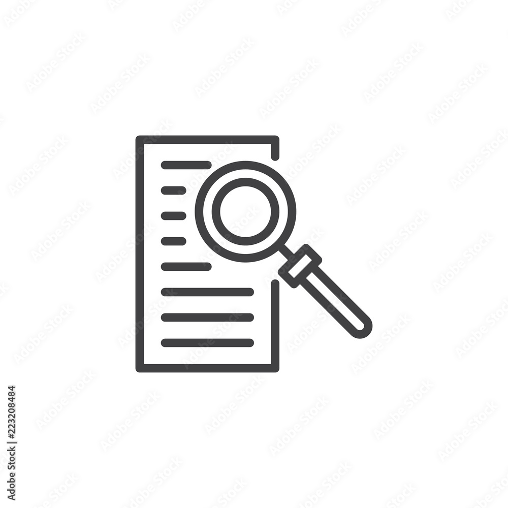Poster document with magnifying glass outline icon. linear style sign for mobile concept and web design. in