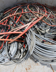 many used cables in the container