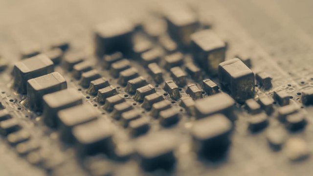 Soldered computer circuit board components, macro video