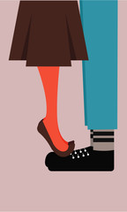 Vector Illustration of a couple kissing. Girl on Guy's feet kissing. Romance / Valentine / Anniversary / Marriage / Dating Concept