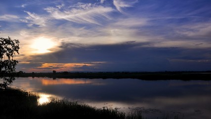 Reflect Sunset twilight sky and the lake