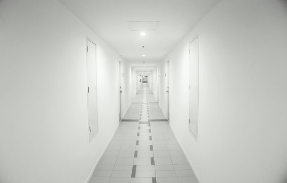 empty corridor with doors in perspective