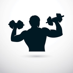 Fototapeta na wymiar Vector illustration of athletic sportsman holding dumbbell. Cross fit and fitness workout.