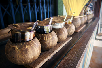 Fototapeta premium Garnish glas coconut shell cover