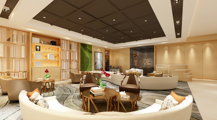 3d render of luxury hotel lobby reception