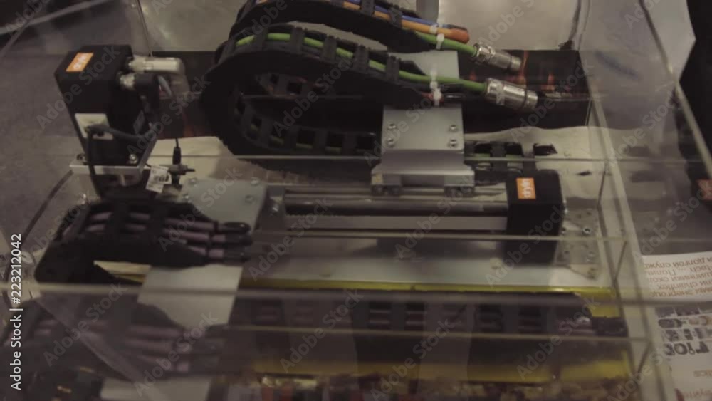 Poster close up robot welding. industrial robot working in factory,industry concept. automation robot weldi