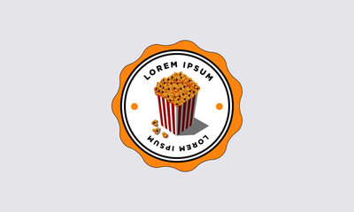 Popcorn Box Badge or Sticker Design Vector Illustration