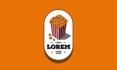 Popcorn Box Badge or Sticker Design Vector Illustration