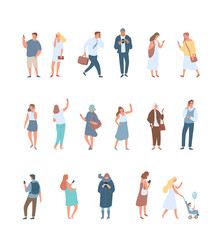 Crowd. Different People vector set3. Male and female flat characters isolated on white background.