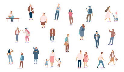 Fototapeta na wymiar Crowd. Different People vector set3. Male and female flat characters isolated on white background.