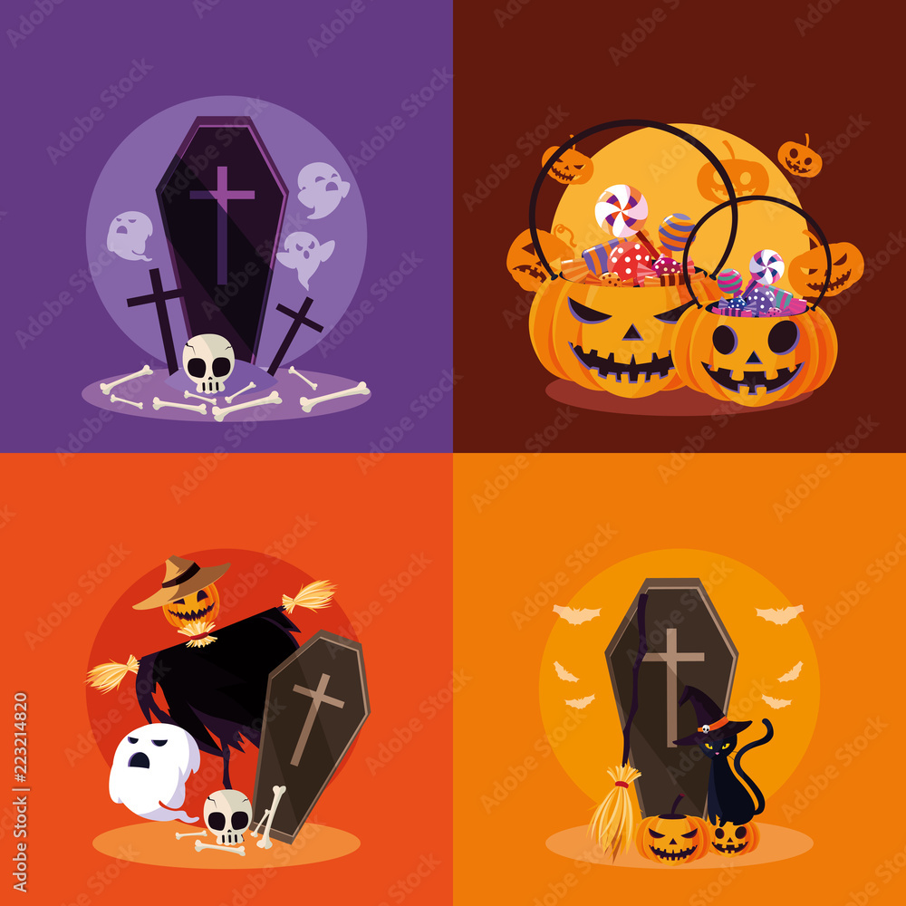 Poster halloween card with set characters