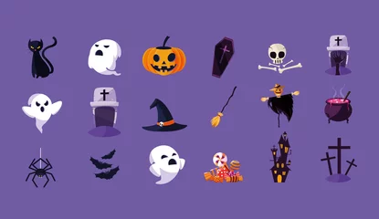 Rolgordijnen halloween card with set characters © djvstock