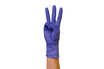 Male or female hands in rubber gloves of different colors isolated on white background showing different gestures. Concept of the work of a surgeon, cook, housewife
