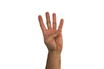 Male hand on a white background shows different gestures. Isolate