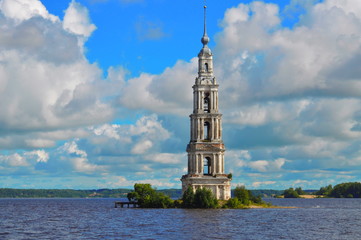 bell tower of the flooded city of Kalyazin