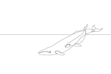 Fototapeta premium Pojedyncza linia ciągła sylwetka dziecka rodzica morskiego wieloryba Natura ocean ekologia koncepcja środowiska życia. Wielka opowieść zwierzęca fala morska projekt jeden szkic szkic, rysunek wektor ilustracja