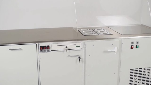 Laboratory operation platform. Clip. Scientific background: modern laboratory interior out of focus, text space. Laboratory chemical in science classroom interior