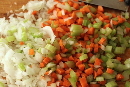 Italian soffritto with minced onion, carrott and celery