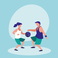 couple practicing basketball avatar character