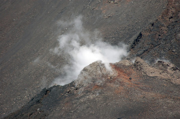 Volcano Etna Sicily Italy fissure with steam