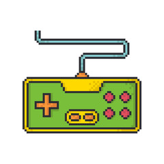 Retro game controller pixel art style vector icon on white background.