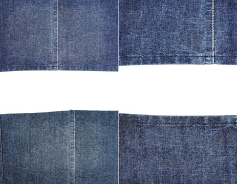 Collection of blue jeans fabric textures