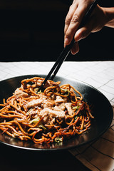 Delicious pasta with tomatoes, mussels and herbs