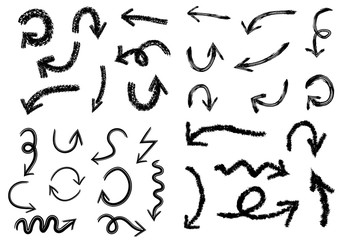 Hand drawn grunge vector arrows. Dry paint brush strokes