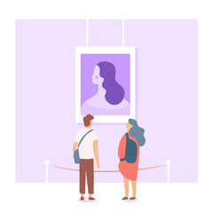 Art gallery. People looking at paintings at exhibition. Flat style vector illustration. 