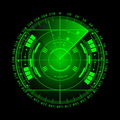 Radar screen. Vector illustration for your design. Technology background. Futuristic user interface.  display with scanning. HUD.  EPS10.