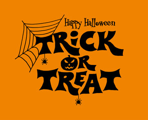 Trick or treat lettering design for Halloween celebration. Template for banner, poster, flyer 