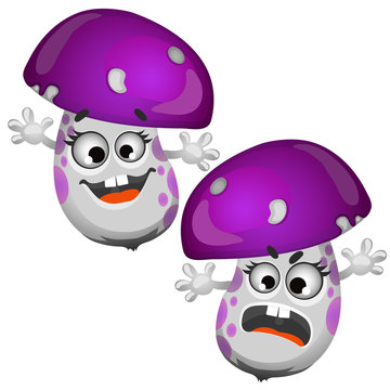 Set of funny laughing mushroom isolated on white background. Vector cartoon close-up illustration.