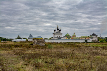 Holy Trinity Belopesotsky Convent in the cloudy autumn afternoon in a distance
