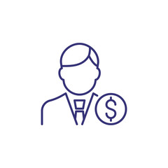 Businessman line icon. Man in tie and money. Occupation concept. Can be used for topics like top management, banking, finance, investment