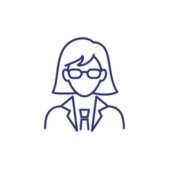 Businesswoman line icon. Woman in formal suit and glasses. Occupation concept. Can be used for topics like top management, leadership, business