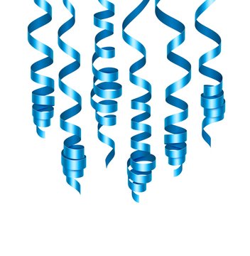 Party Decorations Blue Streamers Or Curling Party Ribbons. Vector Illustration