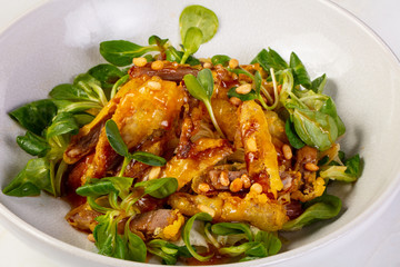 Duck tempura with salad