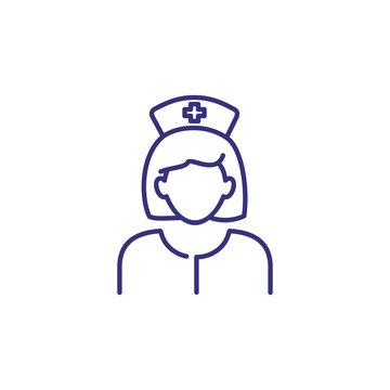 Nurse line icon. Woman in medical uniform and cap. Occupation concept. Can be used for topics like medicine, hospital, clinic, medical assistance