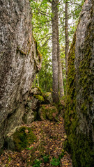Hautvuori, southern Finland. A natural rock formation that was used as a hideout and defensive position against enemies at the time Iron Age.