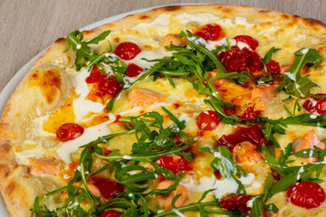Pizza with salmon