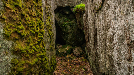 Hautvuori, southern Finland. A natural rock formation that was used as a hideout and defensive position against enemies at the time Iron Age.