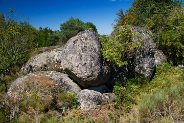 Fototapeta na wymiar Stack of woolsack rocks or corestones, big rounded boulders, the result of chemical and physical weathering